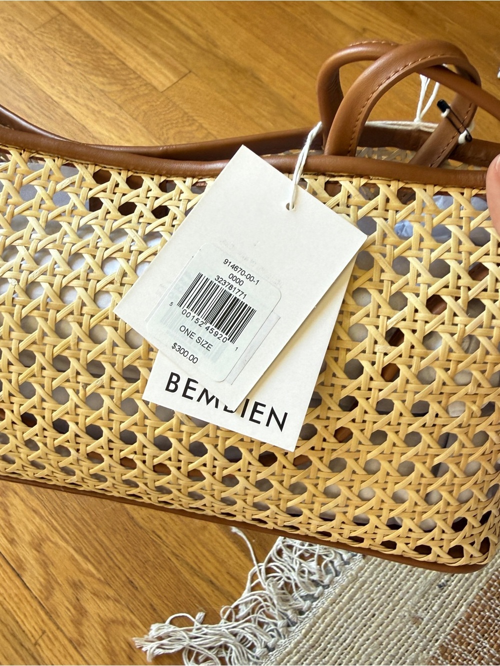 Bembien Woven Rectangular Shoulder Bag in Tan and Cream - Picture 4 of 4